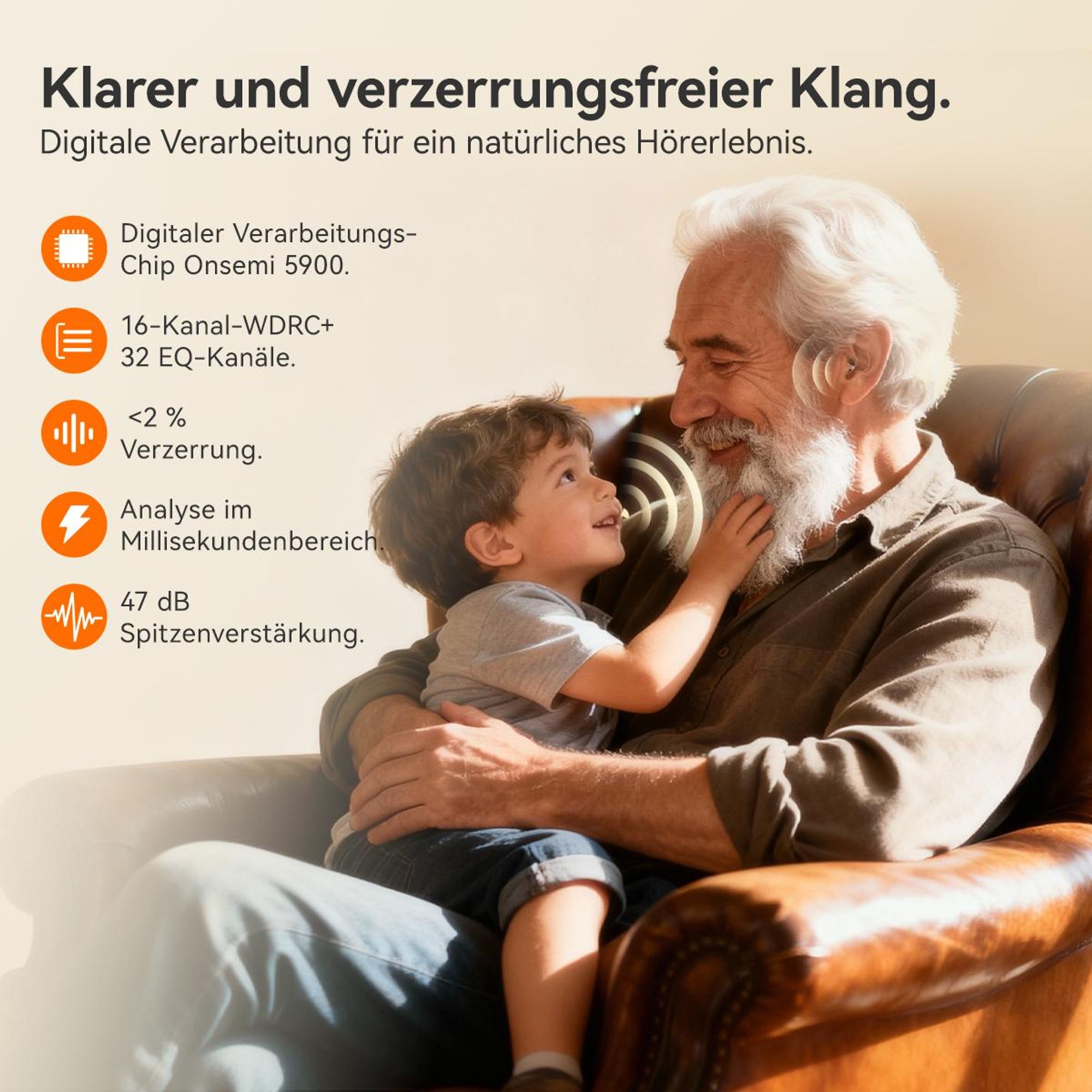 Retekess TE202 Hörhilfen, Wiederaufladbarer Digitaler Audioverstärker, 4-Fache Geräuschunterdrückung, HiFi-Audio mit 32 Kanälenm,für senioren Familien