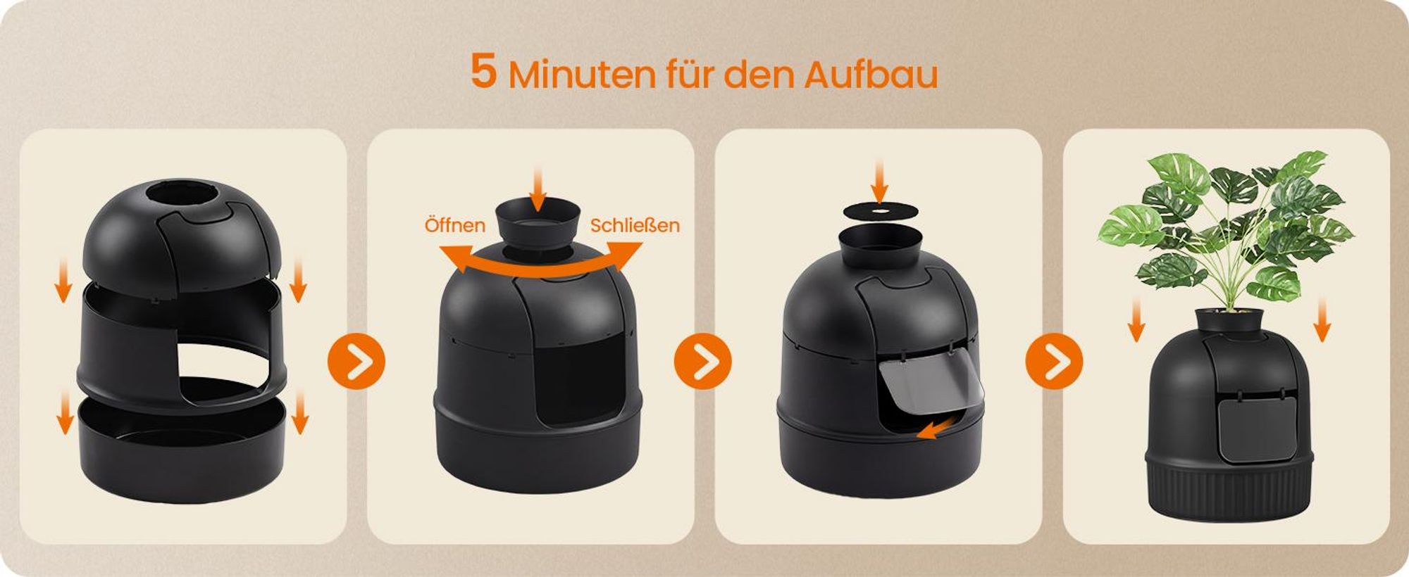 FEANDREA Katzentoilette mit Tür, Blumentopf, verstecktes Katzenklo für Wohnzimmer, mit Filter, schwarz
