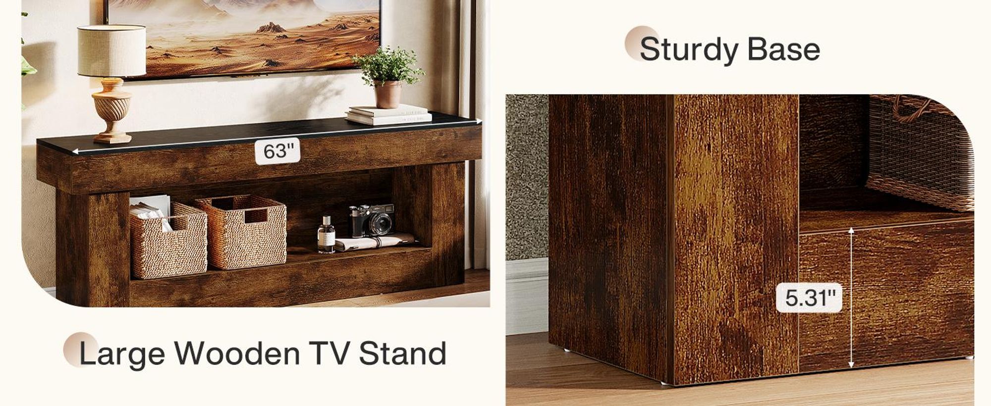 Tribesigns  160 cm TV-Ständer mit Stauraum, Entertainment-Center für 160-180 cm Fernseher, rustikale TV-Konsole mit offenem Stauraum für Schlafzimmer
