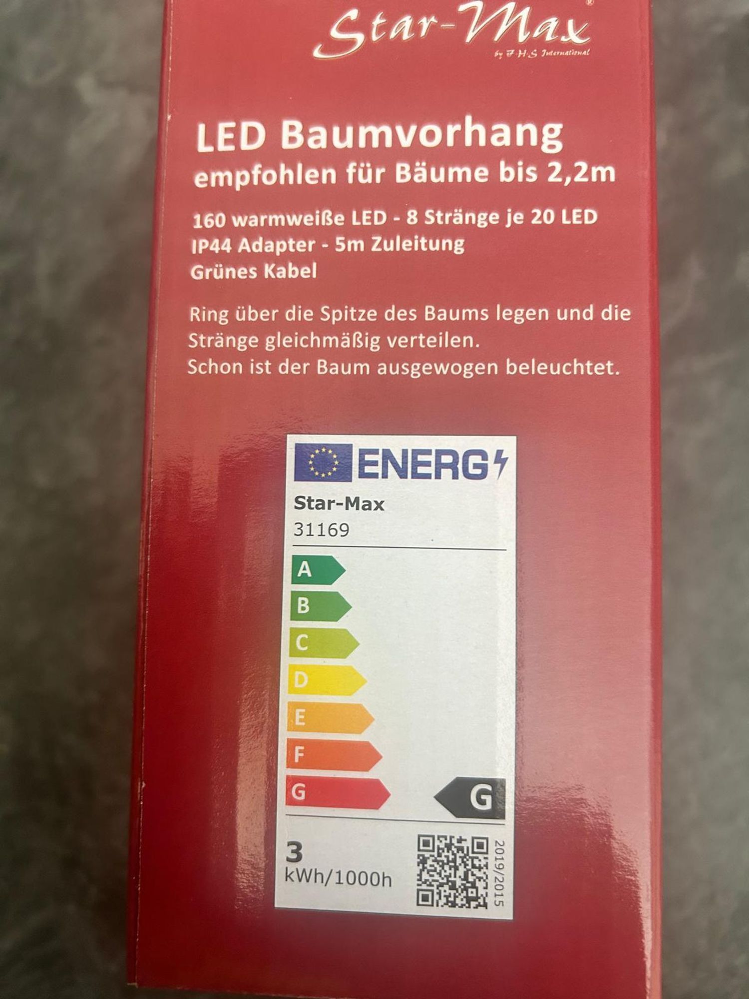 HG 31169 Baumvorhang 160 LED (8 x 20 LED) 2m Stranglänge Timerfunktion