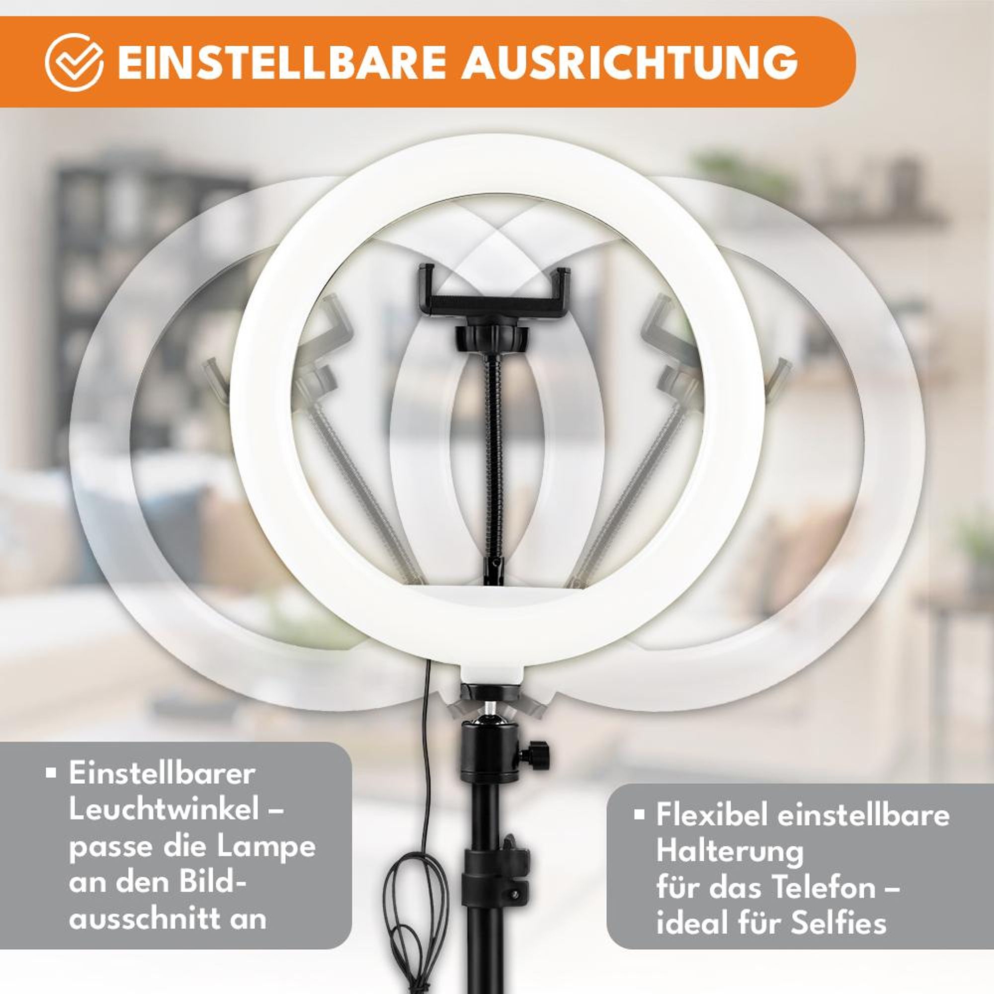 KRUMAD LED Ringlicht mit Stativ & Handyhalter, Ringleuchte für Fotos, Videos, Streaming, Make-up, Selfies & Videokonferenzen