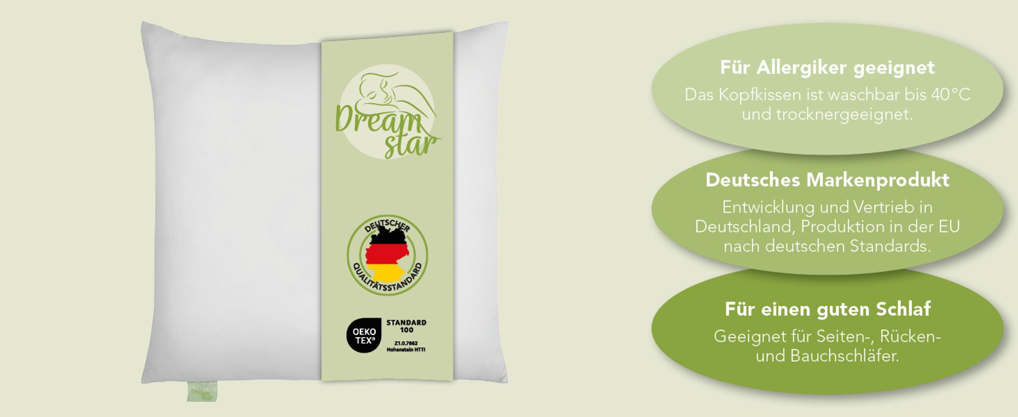 Eco Microfaser Kopfkissen | 80 x 80 cm | DREAMSTAR Eco | Allergiker geeignet