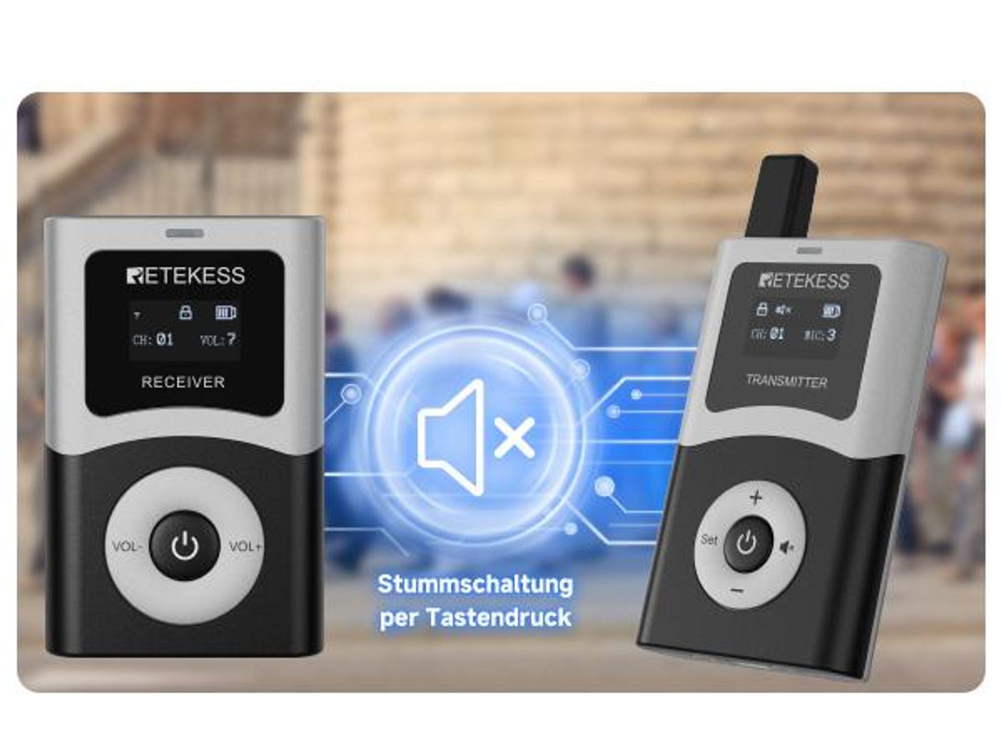 Retekess T130U (T130 4rd) Tour Guide System Set, 200M, U-Band-Reiseführersystem, Ladekoffer mit 32 Steckplätzen, Ladekoffer mit 60 Steckplätzen