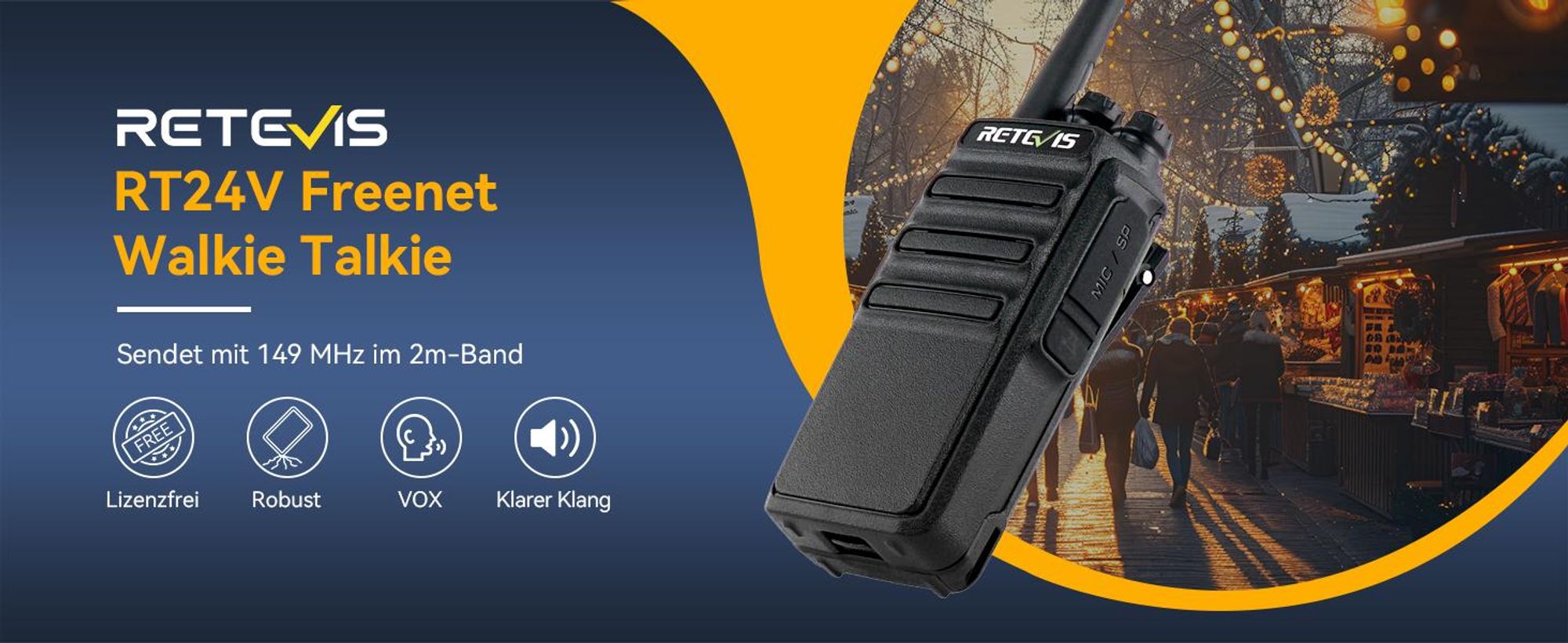 Retevis RT24V Freenet Funkgeräte 6 Kanäle, Walkie Talkie Lizenzfrei, Funkgerät mit Headset Ladeschale, Für Familienaktivitäten, Schule, Sporttag, 4er