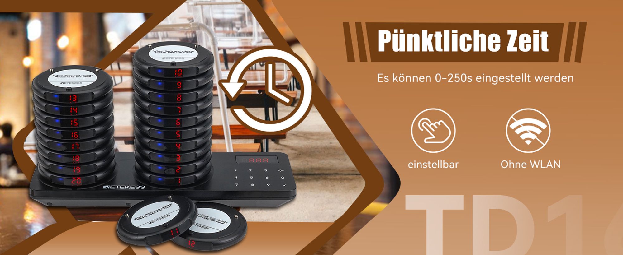 Retekess TD163 Restaurant Pager System, Pager Rufsystem, 400M, 31 Anrufmodi, 20H Standby, Gästerufsystem für Hotel, Bars, Clubs(20 Pager)