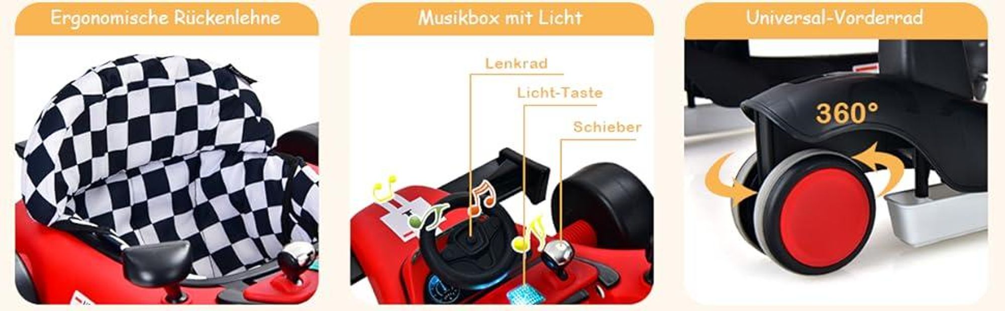 GOPLUS 4-in-1 Lauflernhilfe, Höhenverstellbare & Faltbare Lauflernwagen Tragkraft bis zu 15 kg, Gehfrei mit Licht Musik für Kinder von 6-18 Monaten (Weiß)