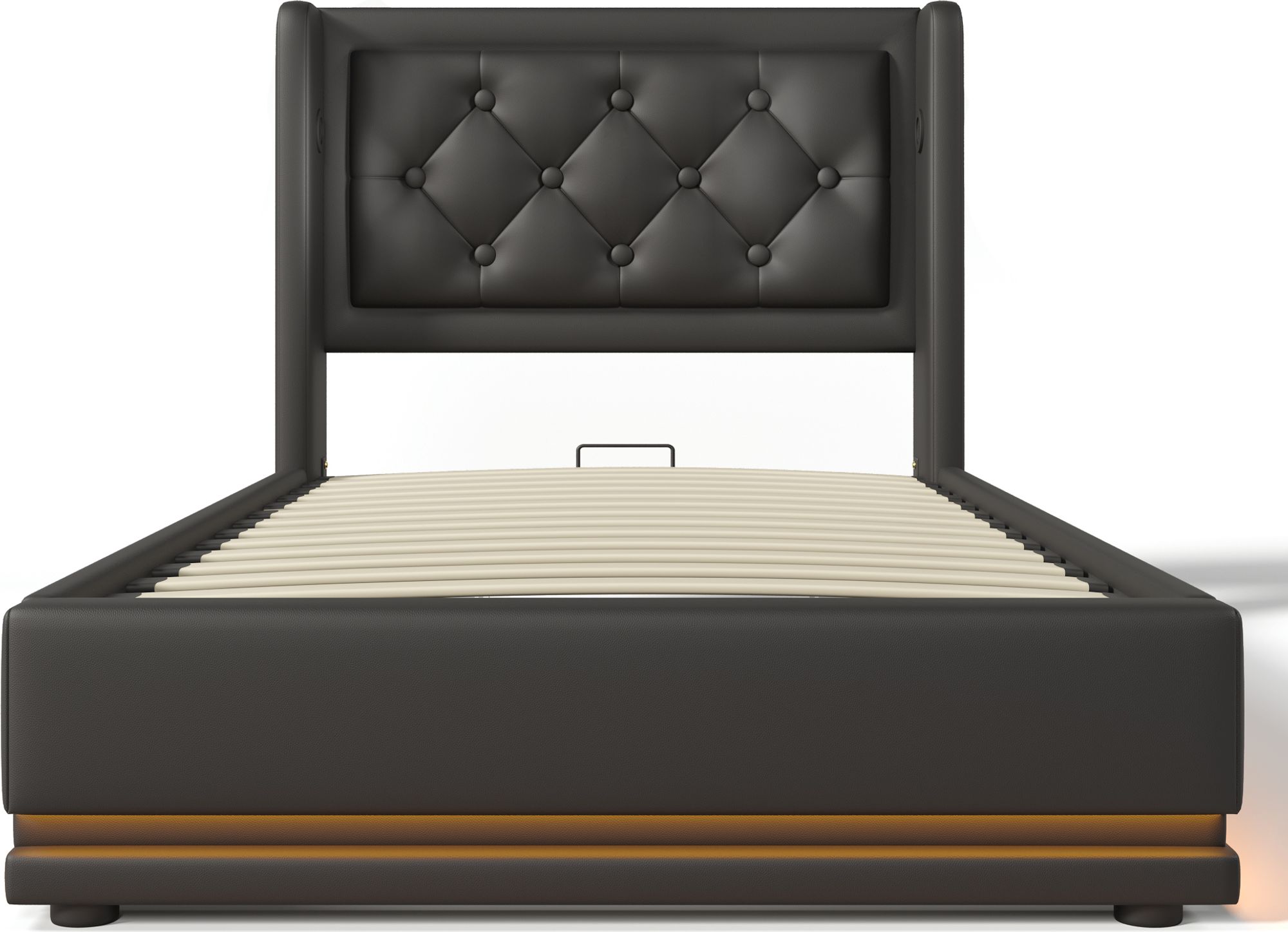 Flieks Polsterbett 90x200cm mit USB & Typ-C, Einzelbett Jugendbett mit LED, Hydraulisches Stauraumbett Boxspringbett mit Lattenrost, PU, Schwarz