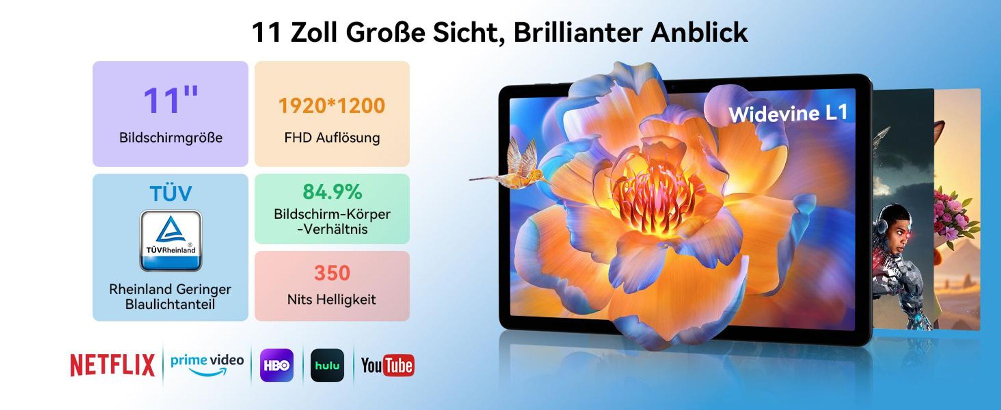 Zenva T90, Android 16, 11 Zoll Tablet, 24GB (8+16) RAM+128GB ROM (2TB TF), 5G WiFi, Stift/Maus/Tastatur-Set, 8000mAh, 16MP+8MP, Widevine L1, Gemini Al