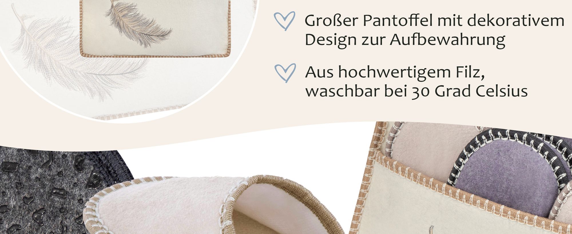 ONVAYA® ABS Gästepantoffel | Feder Creme | 6er Set | Antirutsch Sohle | Hausschuhe | Filzpantoffel | Gr. 36-45 Gästehausschuhe