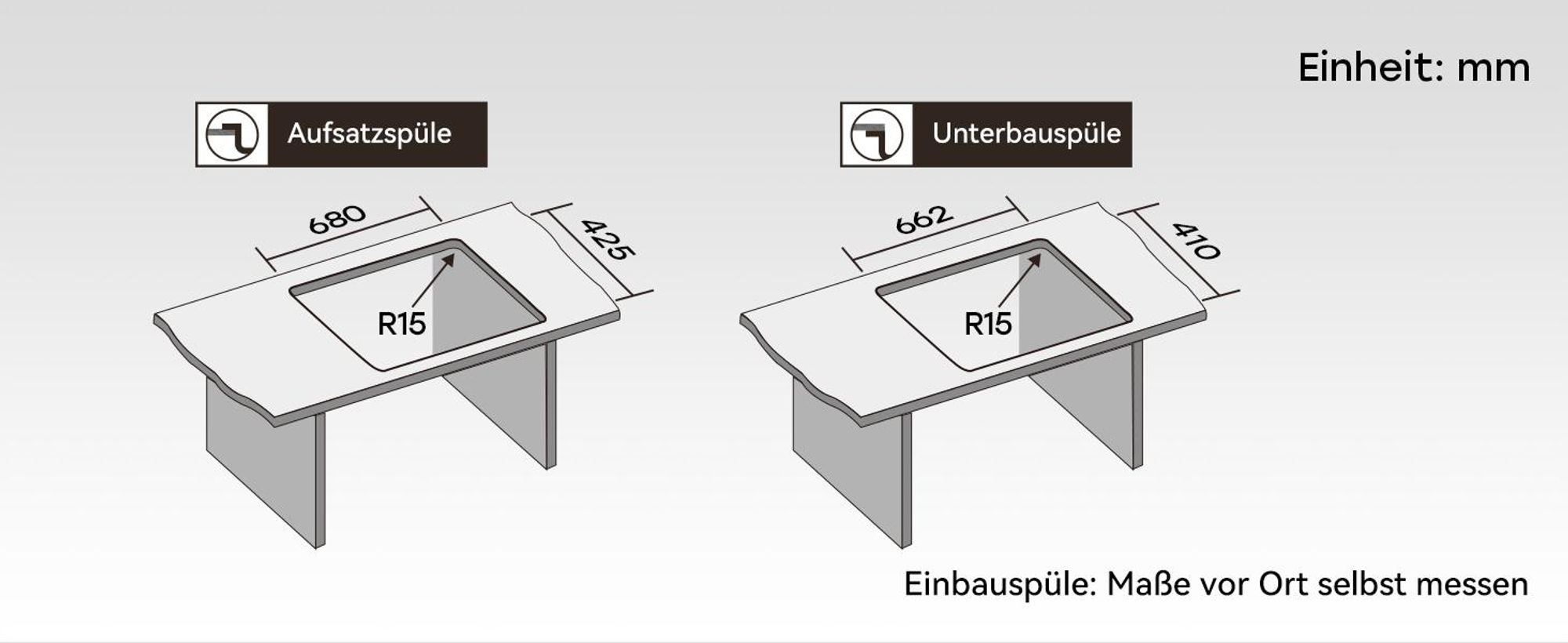 HOROW 70×45 cm Küche Spülbecken, Edelstahl Einbauspüle, Küchenspüle inkl. Abtropffläche, Ersatz-Innenspüle und Siphon