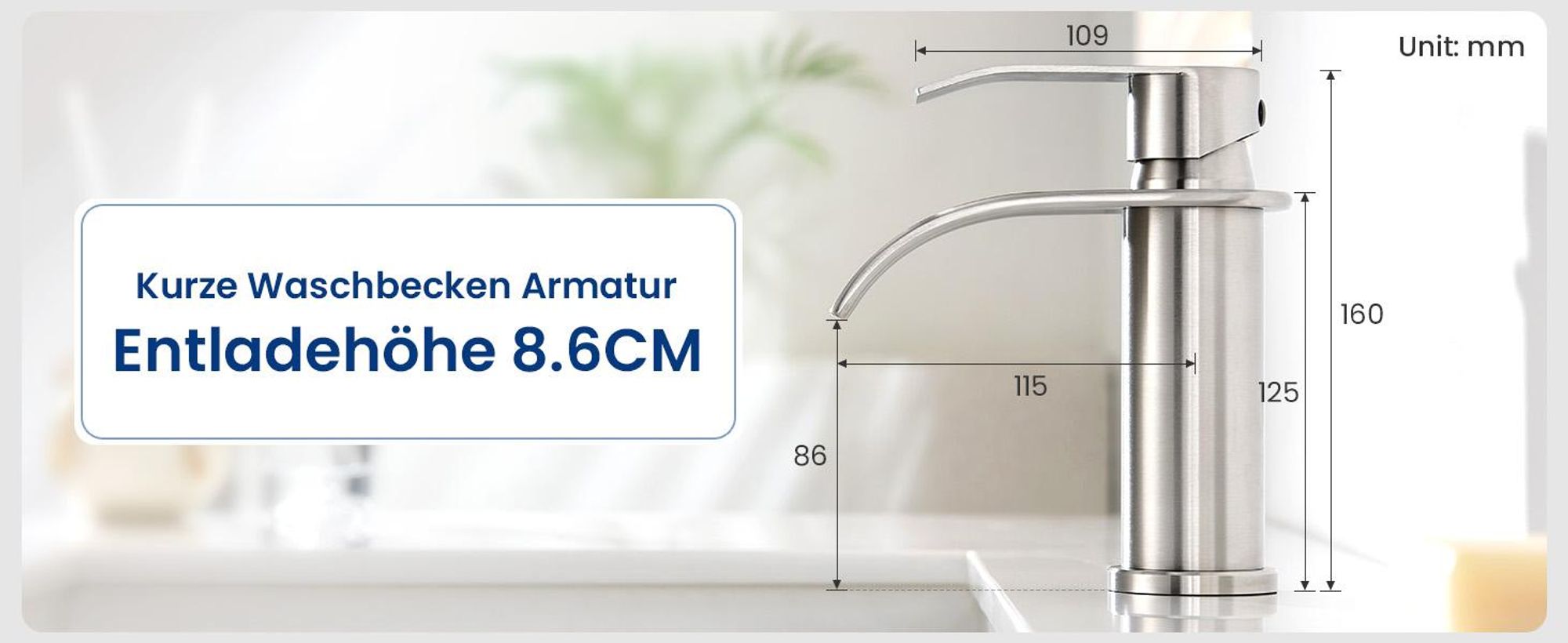 Wasserfall Waschtischarmatur, 304 Edelstahl Gebürstet, Bleifrei Kalt Warm, Cecipa, Badarmatur Mischbatterie, Wasserhahn Bad, Waschbeckenarmatur Silber
