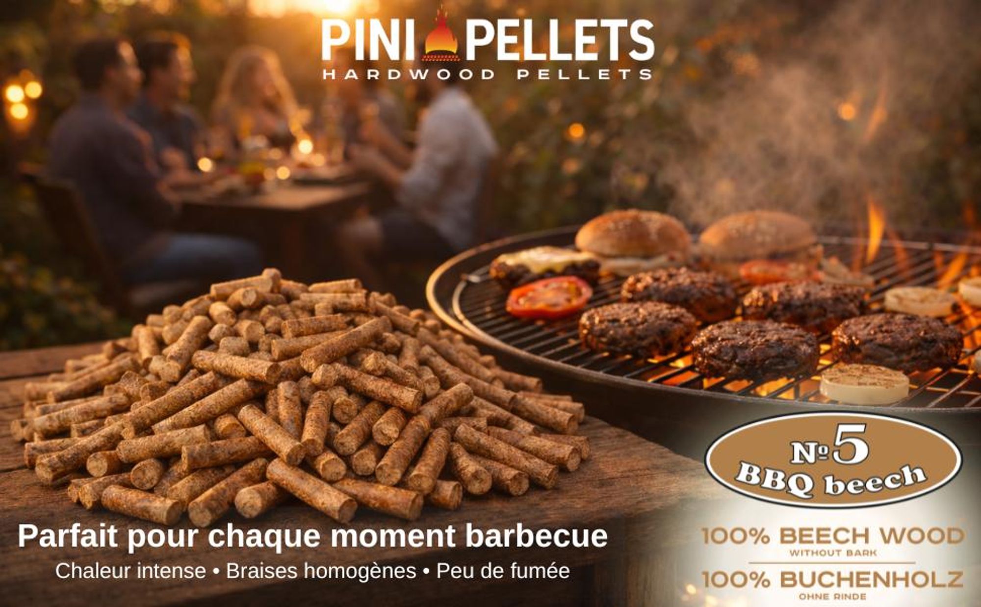 Granulés de bois dur PINI 100 % hêtre n° 5 BBQ Beech, 10 kg – Granulés pour barbecue, grillades et fumage