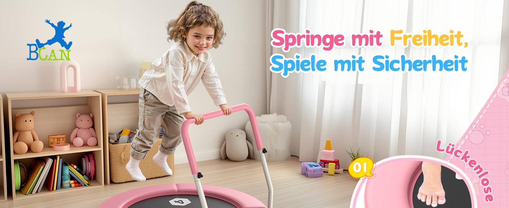 BCAN 91cm Kinder Trampolin für 1-6 J. – klappbar, ASTM-, Sicherheitsgriff, Schutzpolster, rutschfeste Füße, für Zuhause, Indoor & Outdoor
