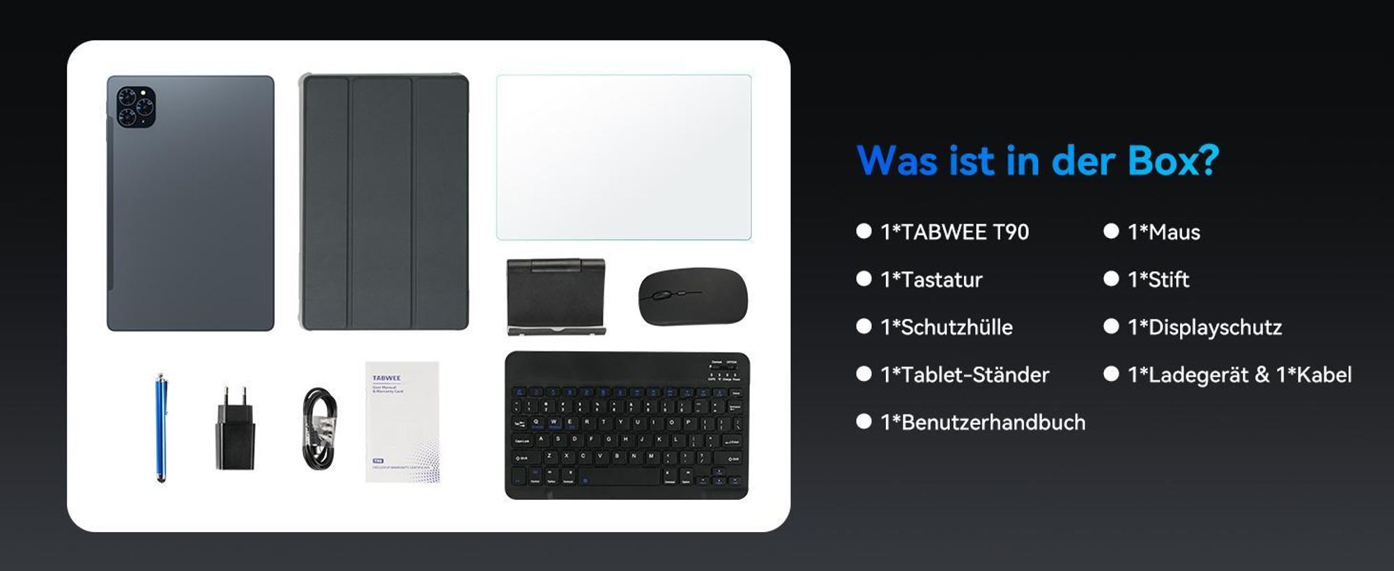TABWEE T90 Tablet Android 16, 11 Zoll, 24GB (8+16) RAM+128GB ROM(2TB TF), 5G WiFi, mit Stift/Maus/Tastatur, 8000mAh/16MP+8MP/Widevine L1/Gemini AI