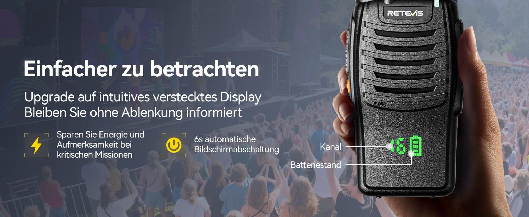 Retevis H777H Funkgeräte, Funkgeräte mit Bildschirm, Walkie Talkie mit 10-in-1 Ladegerät, Lizenzfrei PMR Funkgerät mit Headset, Funkgeräte