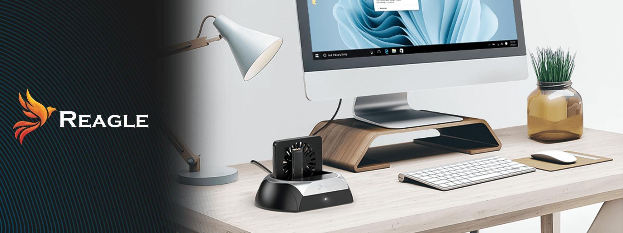 Dockingstation für Festplatten HDD SSD SATA und M.2 NVMe SSD Reader USB 3.2 5Gbps Reagle mit Lüfter für Datenübertragung Windows macOS Linux