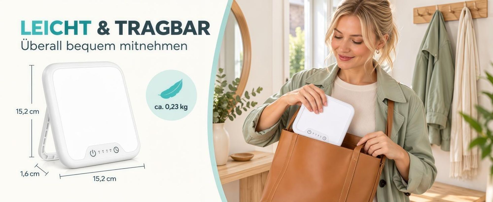 Tageslichtlampe, 10000 Lux lampe, Lichttherapiegeräte, 4 Timer, UV-Frei Sonnenlicht Lampe mit Touch-Steuerung, Stufenlosem Dimmen, Faltbar Halterung