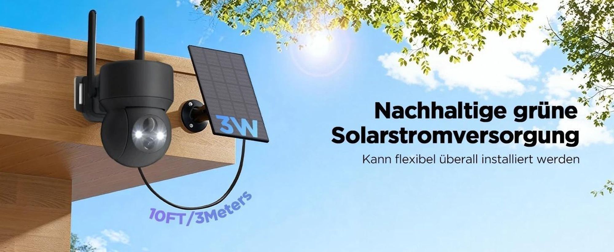 4G LTE Überwachungskamera Aussen Solar mit SIM Karte Ohne WLAN 2K PTZ Kabellos IP Kamera Outdoor Ohne WLAN PIR Erkennung Farb/IR Nachtsicht