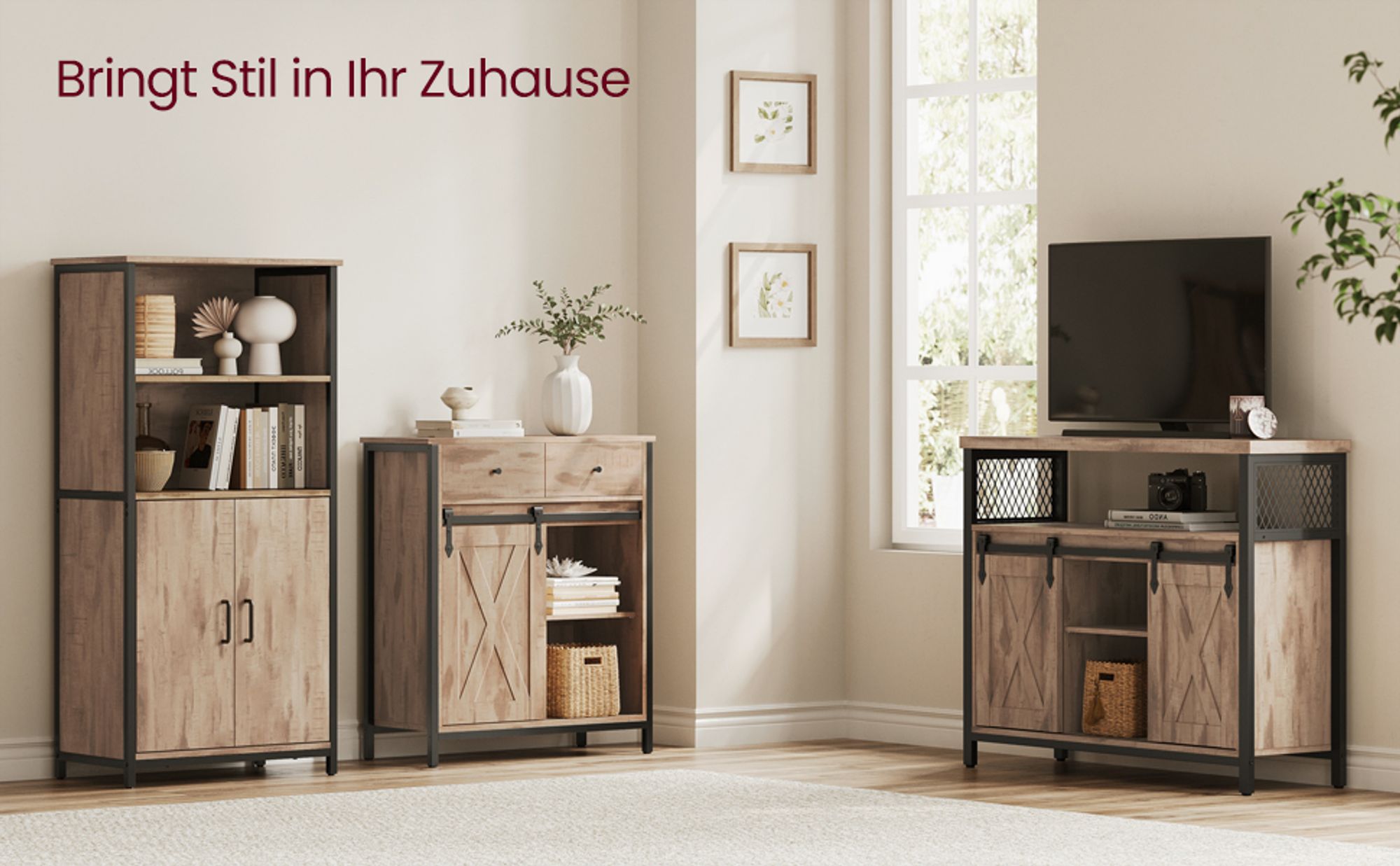 VASAGLE Sideboard Kommode, 70 x 30 x 80 cm, mit Schublade, mit Schiebetür