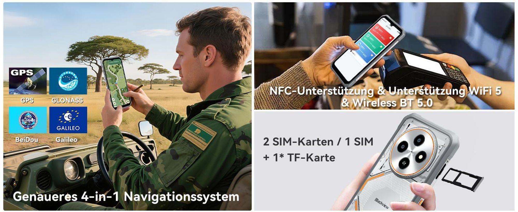 Blackview FORT 2 Outdoor Handy,6.56", 24 GB+128 GB/2TB, Ultra-Dünn 10.7 mm,Android 15, IP68/IP69K,5000 mAh,90Hz,4G Dual/NFC/OTG/GPS/245g,16MP+13MP