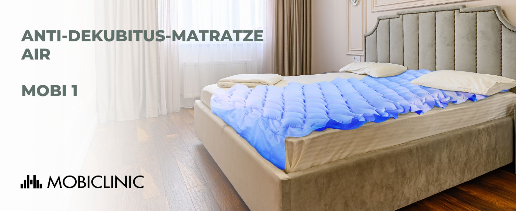 Mobiclinic Anti-Dekubitus-Matratze Antidekubitus Matratze mit Kompressormotor luftmatratze für Dekubitus Grad 200x90x7 cm 130 Zellen Blau Mobi 1