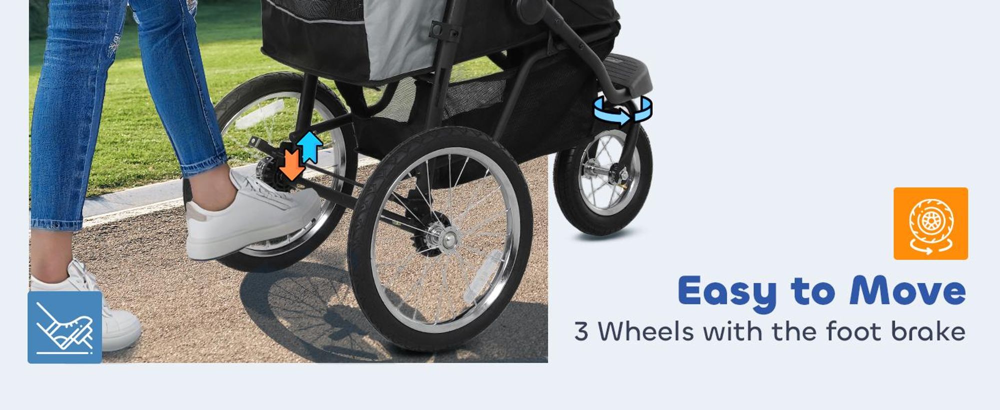 Wózek dla psa PawHut Jogger Dog Buggy składany dla małych psów i kotów do 10 kg, z 3 dużymi gumowymi kołami, poduszką, siateczką, koszem do przechowywania, wózkiem dla kota ze smyczami bezpieczeństwa, szary