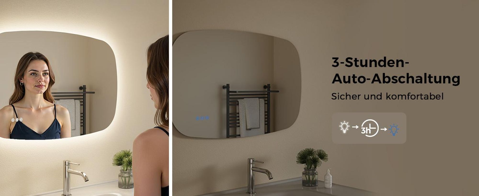 S'AFIELINA 80×50 cm Badspiegel mit Beleuchtung Oval LED spiegel mit Touch-Schalter, Dimmbar 3 Lichtfarbe Einstellbare, Beschlagfrei, Memory-Funktion