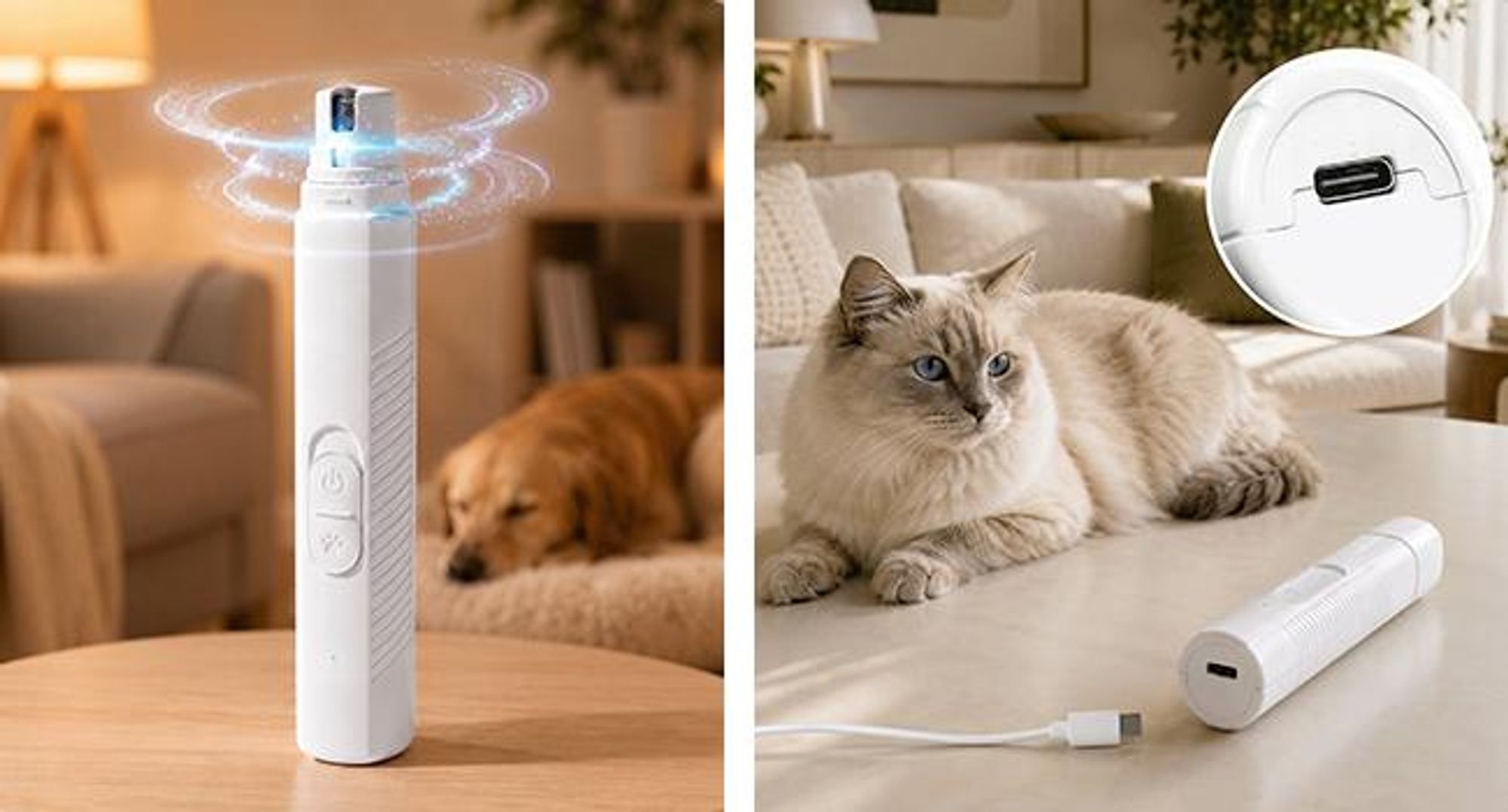 KRUMAD Krallenschleifer für Hunde und Katzen, Elektrische Krallenfeile mit 7500 U/min, USB-C Akku, LED Tierpflege Gerät mit Metallschleifrad