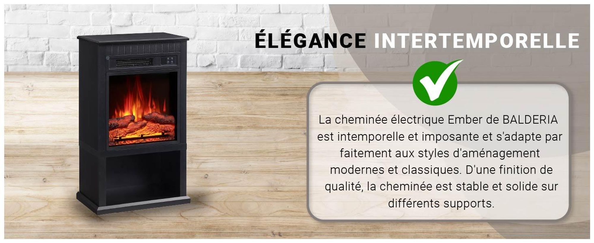 Cheminée électrique sur pied BALDERIA Ember – Puissance de chauffage jusqu'à 2 000 W, noire