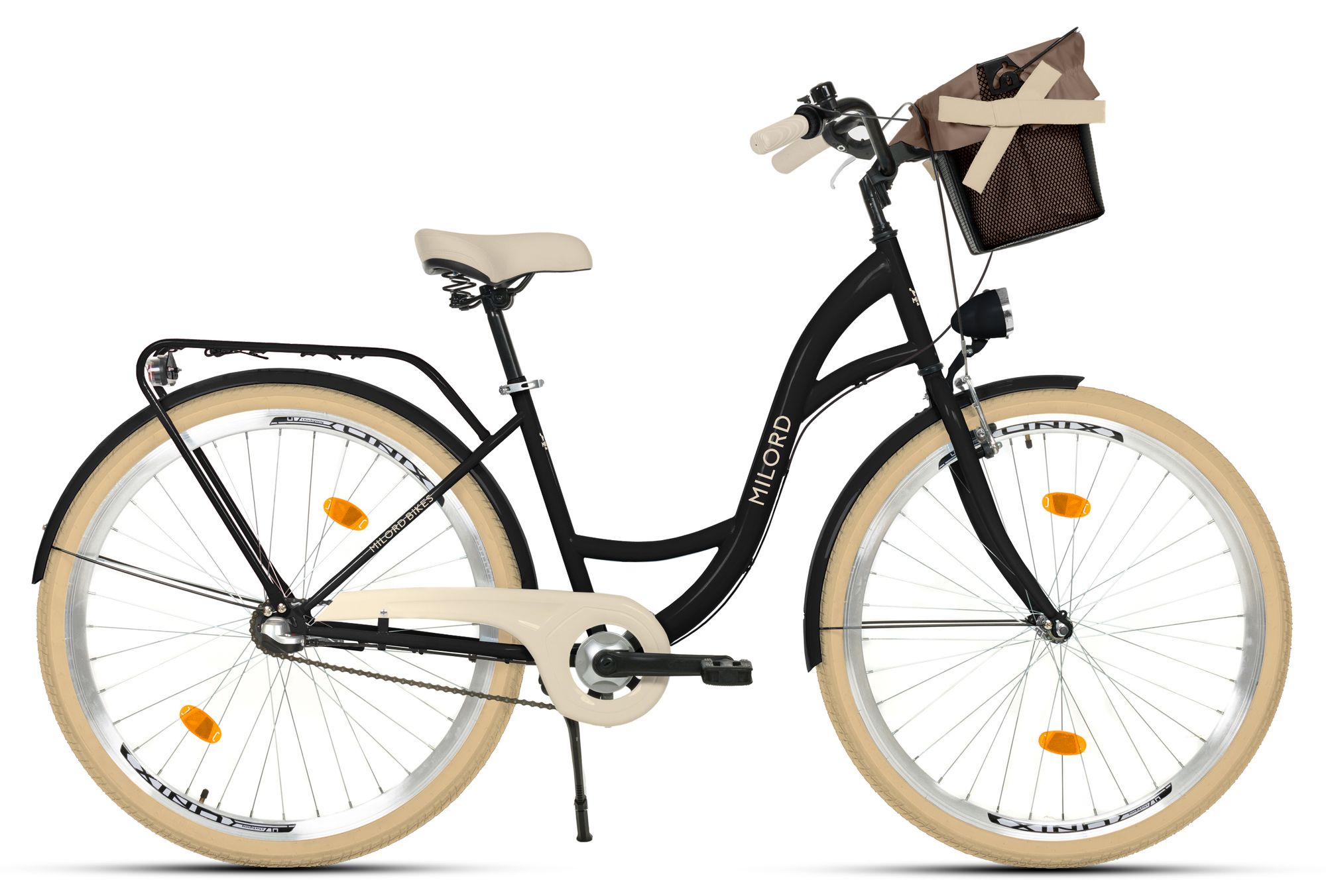 Milord Komfort Fahrrad Mit Korb Damenfahrrad, 28 Zoll, Creme-Braun, 3 Gang Shimano