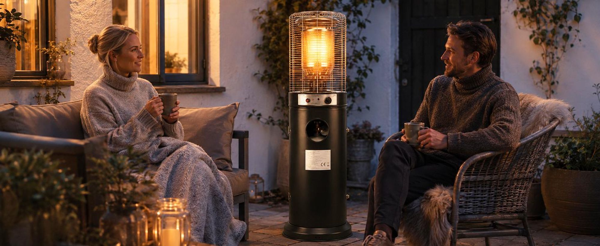 ZMH Plynový vonkajší ohrievač 10kW terasový žiarič Ø46x136 cm s kolieskami plynová fľaša 15kg vykurovací hríb s ochranným obalom balkón záhrada