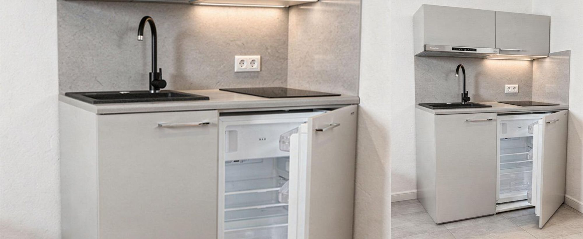 Miniküche, freistehende Küche, Induktionskochfeld, Granitspüle, Kühlschrank, Kochnische MPM SMK-02