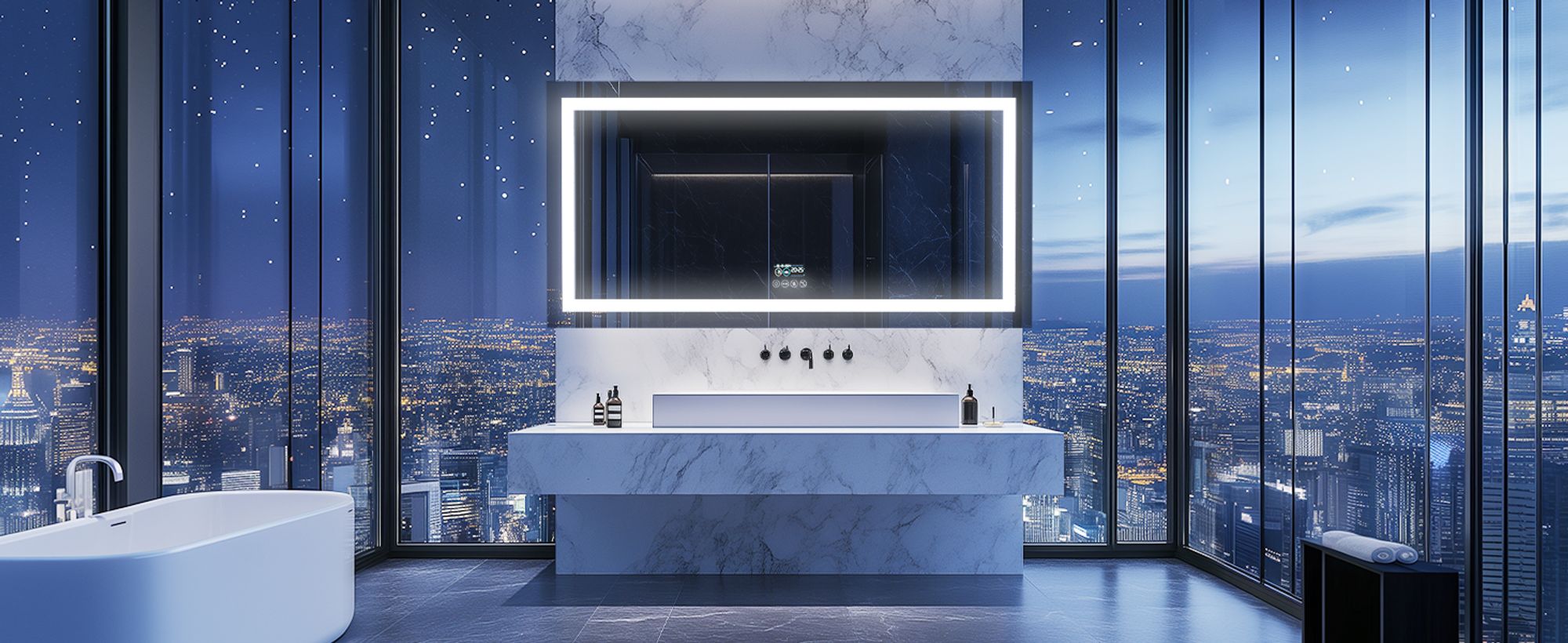 WISFOR LED Badspiegel mit Bluetooth Lautsprecher, 160×80cm Badezimmerspiegel mit Beleuchtung 3 Lichtfarbe, LED Wandspiegel dimmbar beschlagfrei