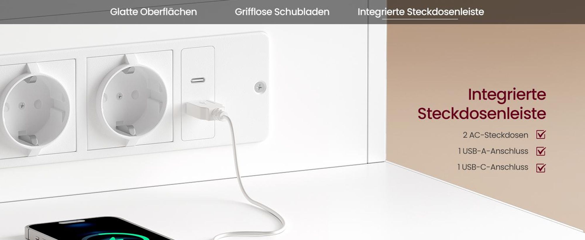 VASAGLE Schminkkommode, mit Spiegel und Beleuchtung, Ladestation, 2 Schubladen, werkzeuglose Gleitschienen, weiß