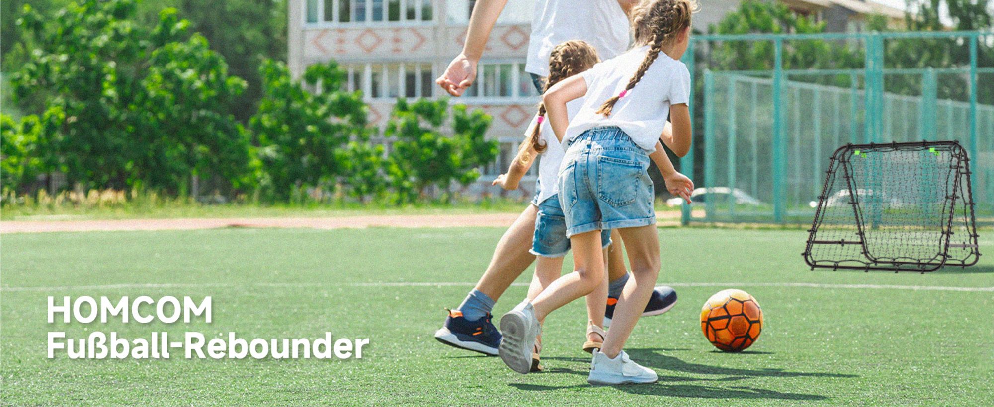 HOMCOM Fußball Rebounder Kickback Tor Rückprallwand Netz beidseitiger Rückprall