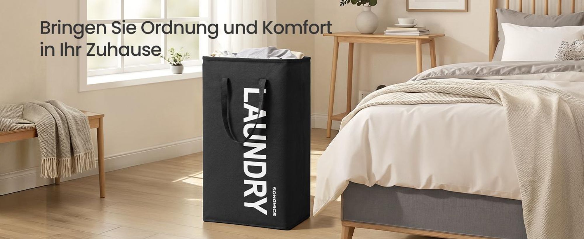 SONGMICS Wäschekorb, 80 L, Wäschesammler faltbar, Aufbewahrungskorb, mit Henkel, Wäschesack, wasserabweisend, für Waschküche, Schlafzimmer