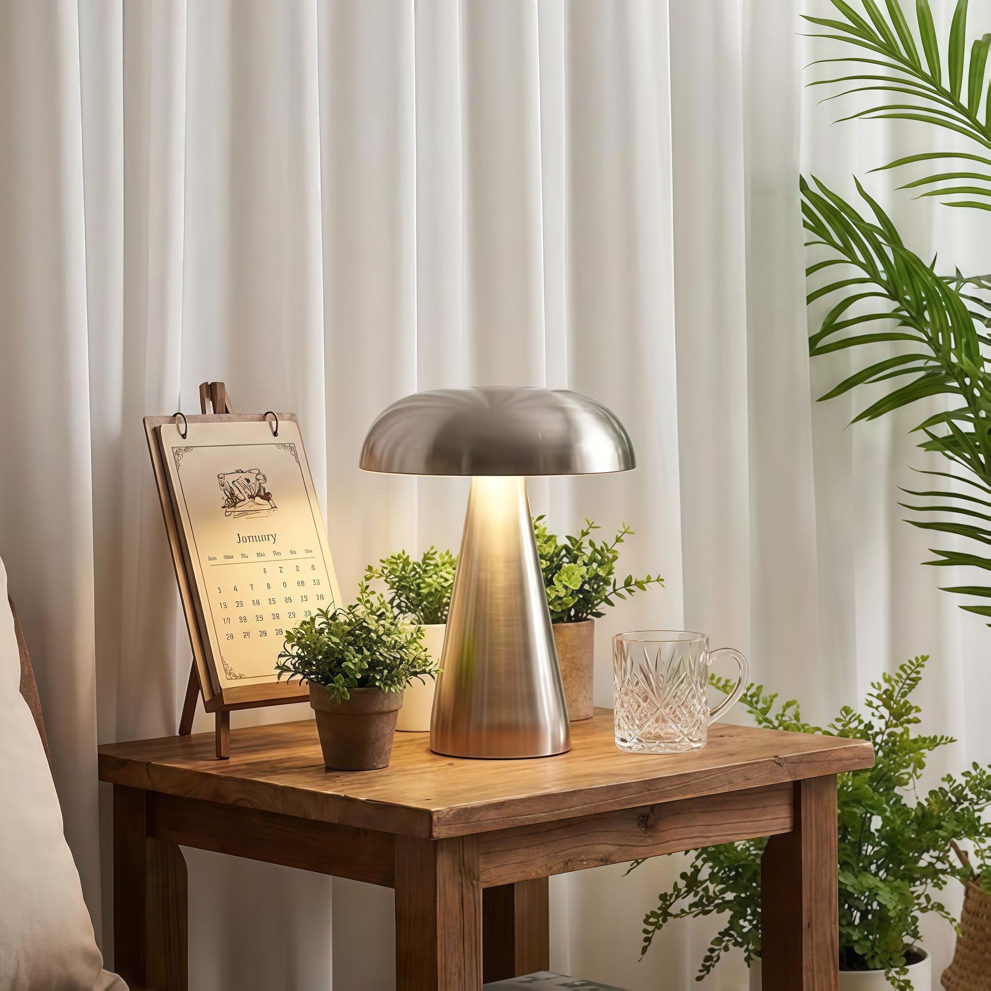 LED-Pilzlampe, tragbare Metall-Schreibtischlampe,USB-Aufladung Nachttischlampe,  dreifarbiges Touch-Kabellos Dimmen, Augenschutz-Nachtlicht, Silber