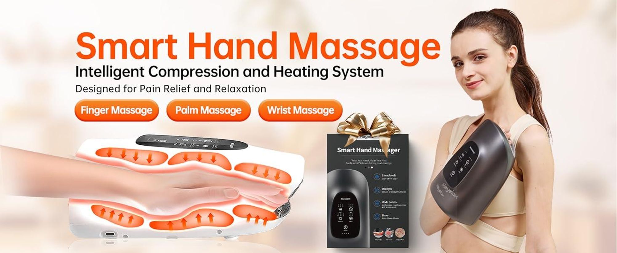 Kabelloses Elektrisches Handmassagegerät mit Wärme und Kompression | 3 Modi, 5 Intensitäten, Für Büro & Entspannung