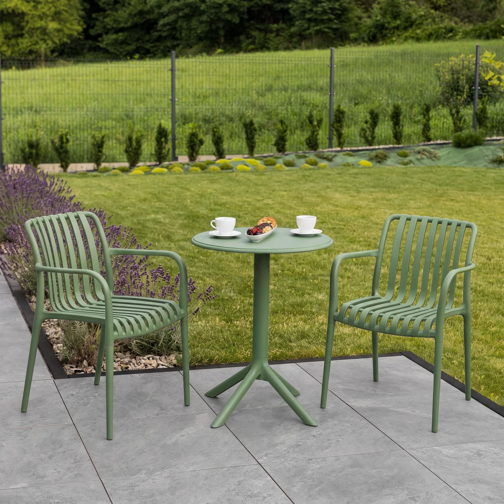 di volio Gartentisch DEGO - runder Outdoor Tisch für Balkon & Terrasse, Ø60 cm, wetterfest - grün
