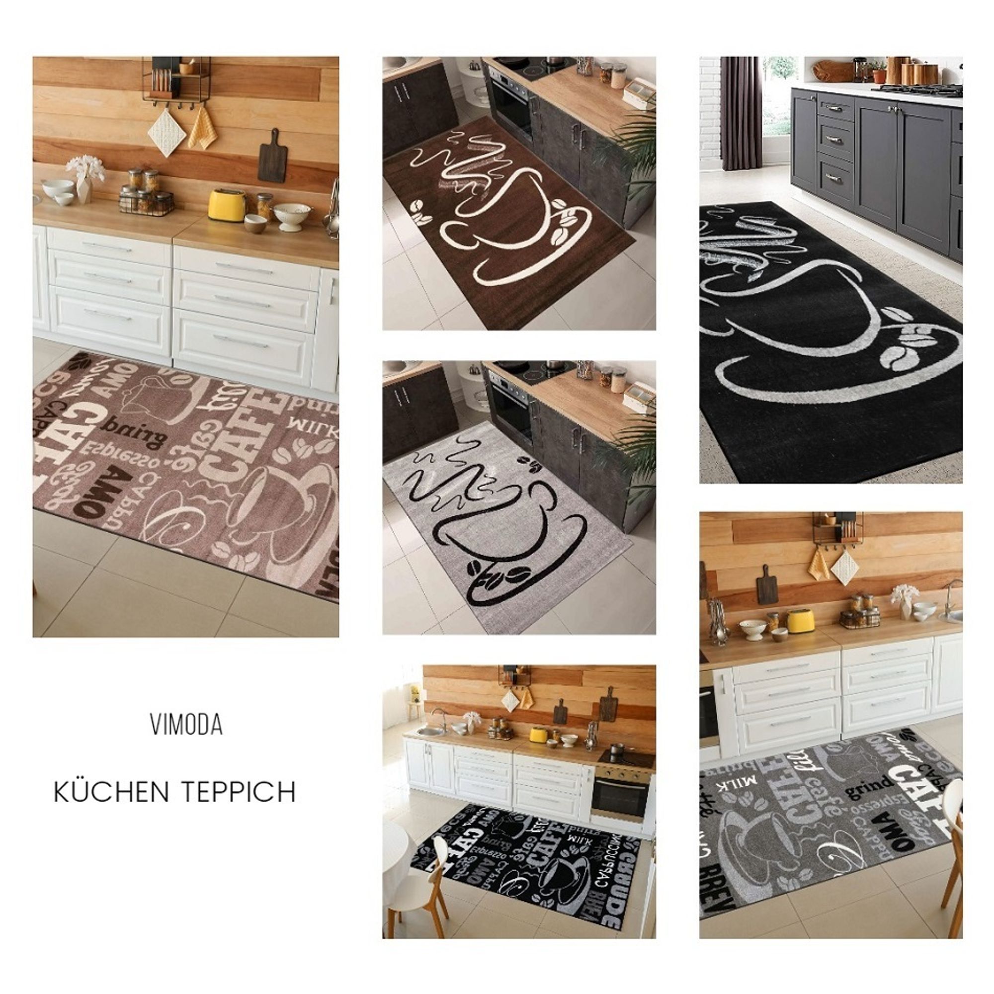 Küchenteppich Teppichläufer Coffee Modern Kaffee Design in Braun Beige Teppich für Lounge oder Küche