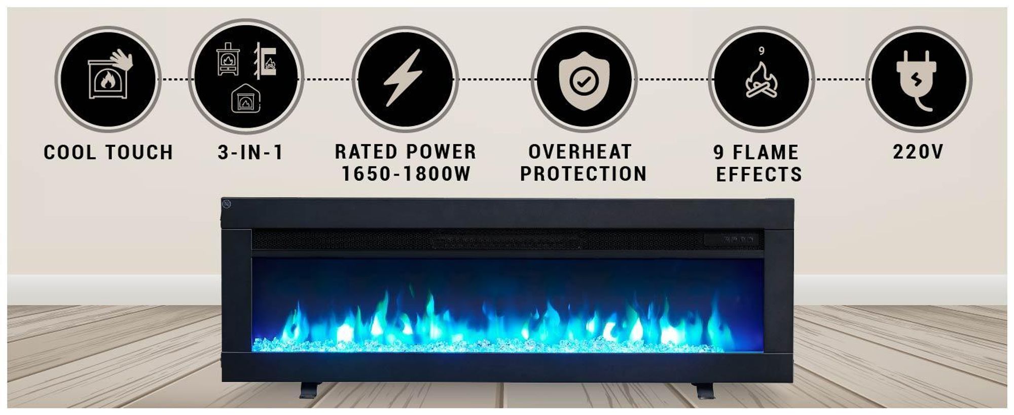 Kominek elektryczny do zabudowy BALDERIA Agnes 40 – moc grzewcza do 1800 W, czarny