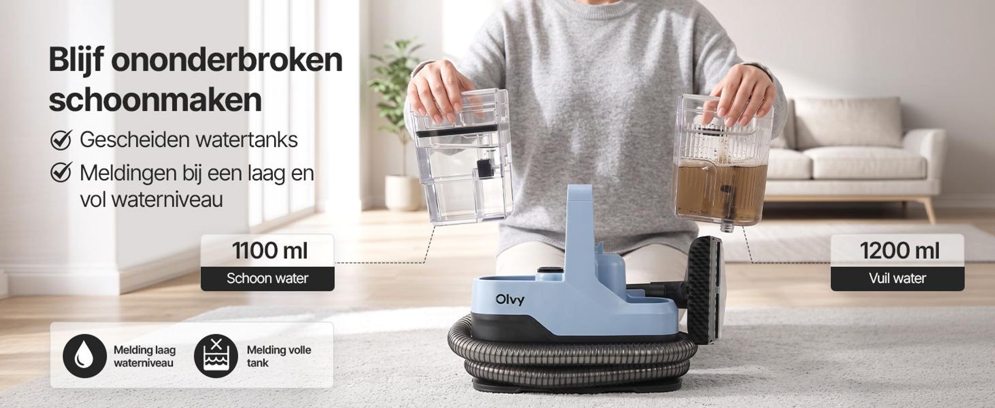 Olvy tapijtreiniger, natzuigapparaat, 17.000 PA – Krachtig natzuigapparaat en tapijtreiniger voor banken, auto's en tapijten, inclusief accessoires en reinigingsmiddel
