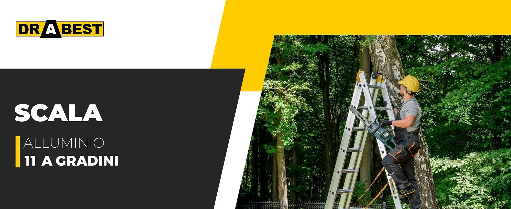 DRABEST | Scala multifunzione in alluminio PRO MAX 3x11 gradini, scala a 3 sezioni, altezza di lavoro 8,34 m, portata 150 kg, ruote e piedini mu
