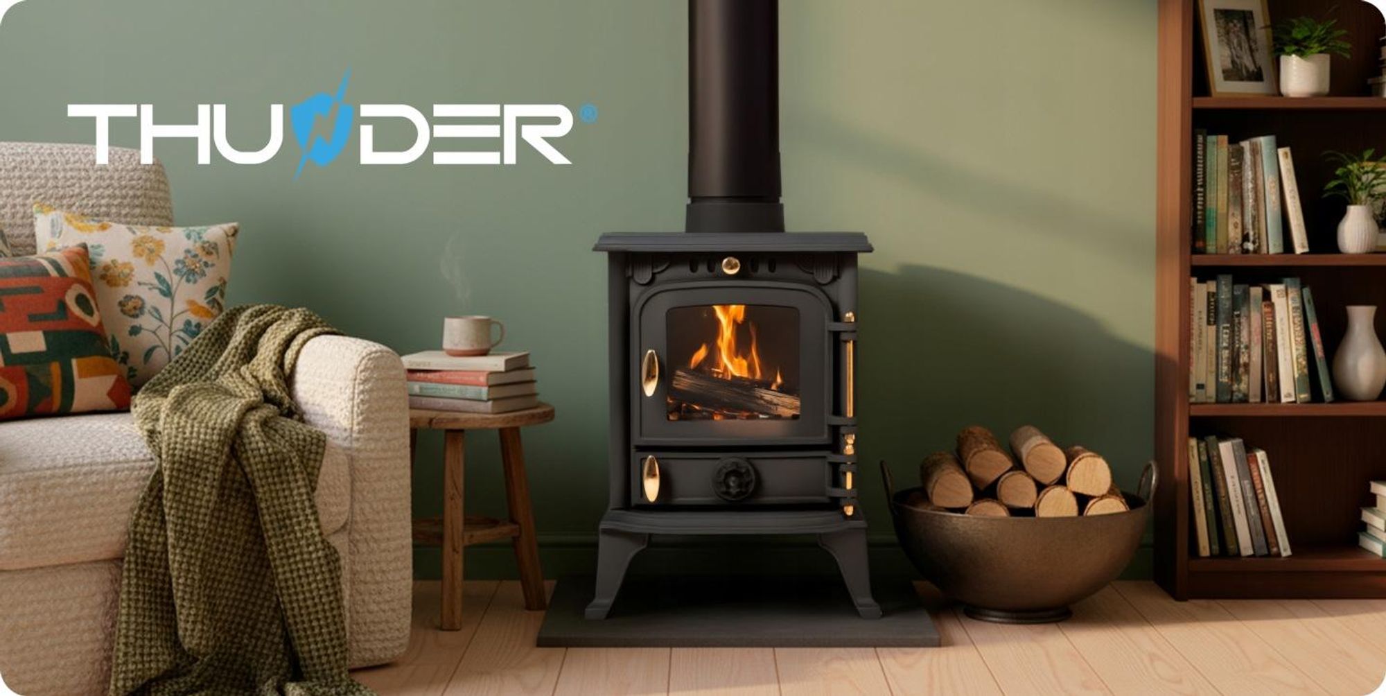 THUNDER® Gusseiserner Holzofen DIANA | 4,5 kW | Freistehend | Kaminofen | Holzheizung | A+ Energieklasse | Ökodesign | Mit Zubehör