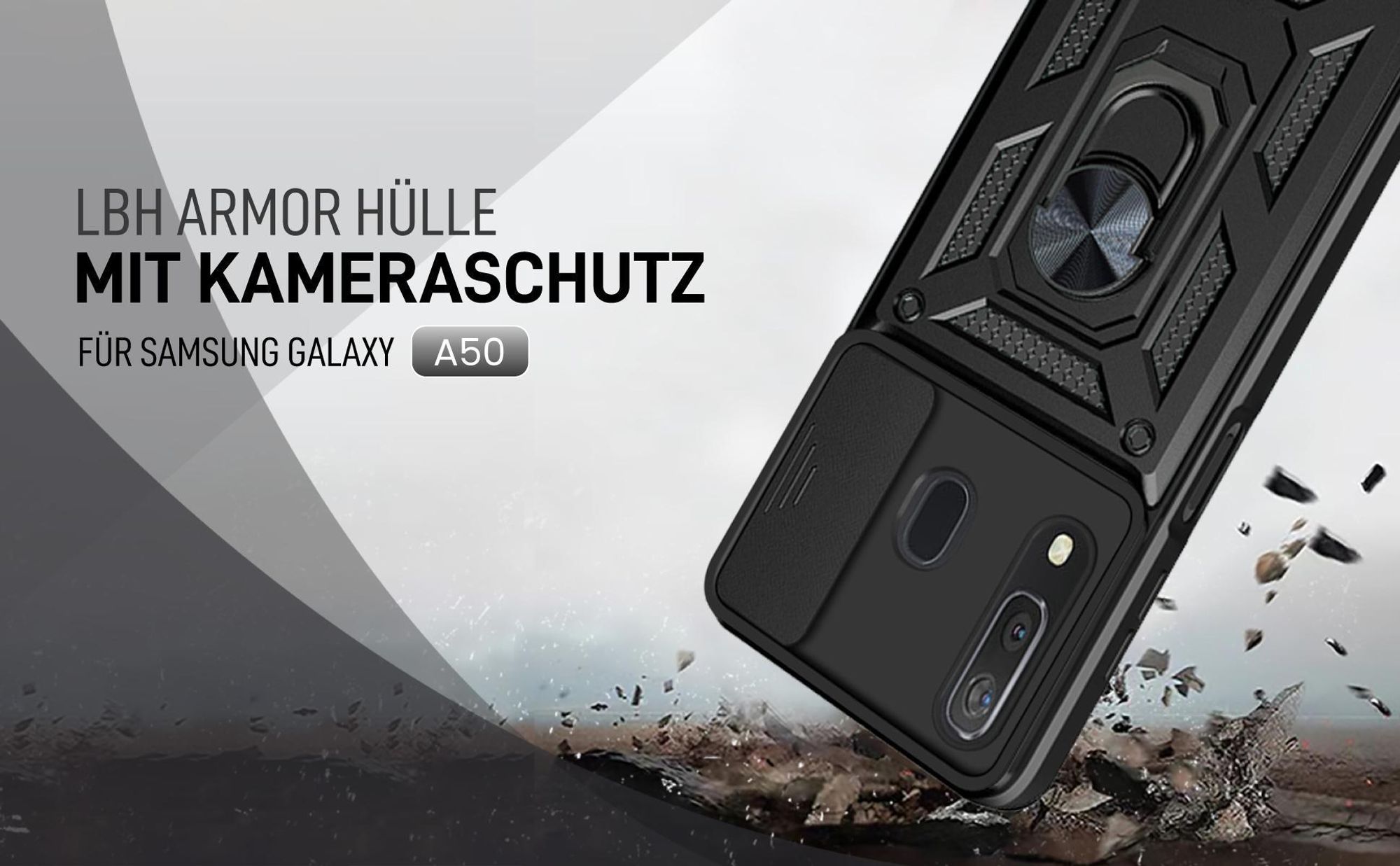 Schwarze Outdoorhülle mit Kameraschutz für Samsung Galaxy A50