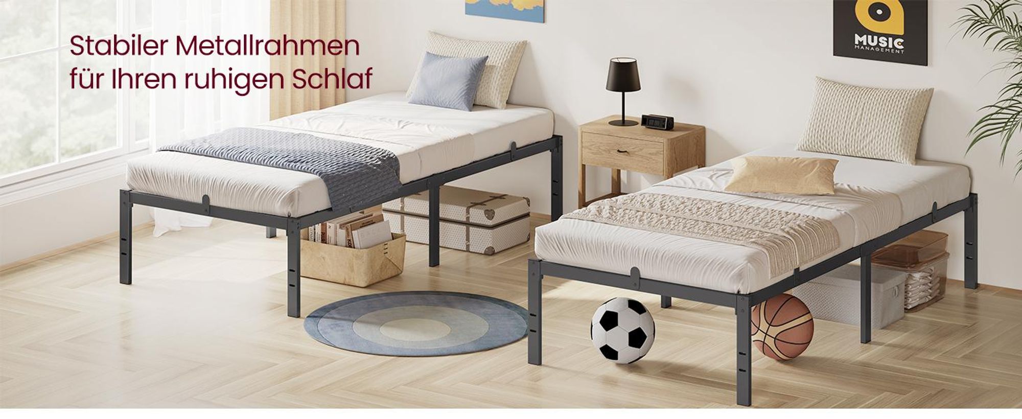 VASAGLE Einzelbettgestell, Bett, 90 x 200 cm, 40.6 cm H, Metallbett, Bettrahmen, Unterbettaufbewahrung, modern, Gästebett