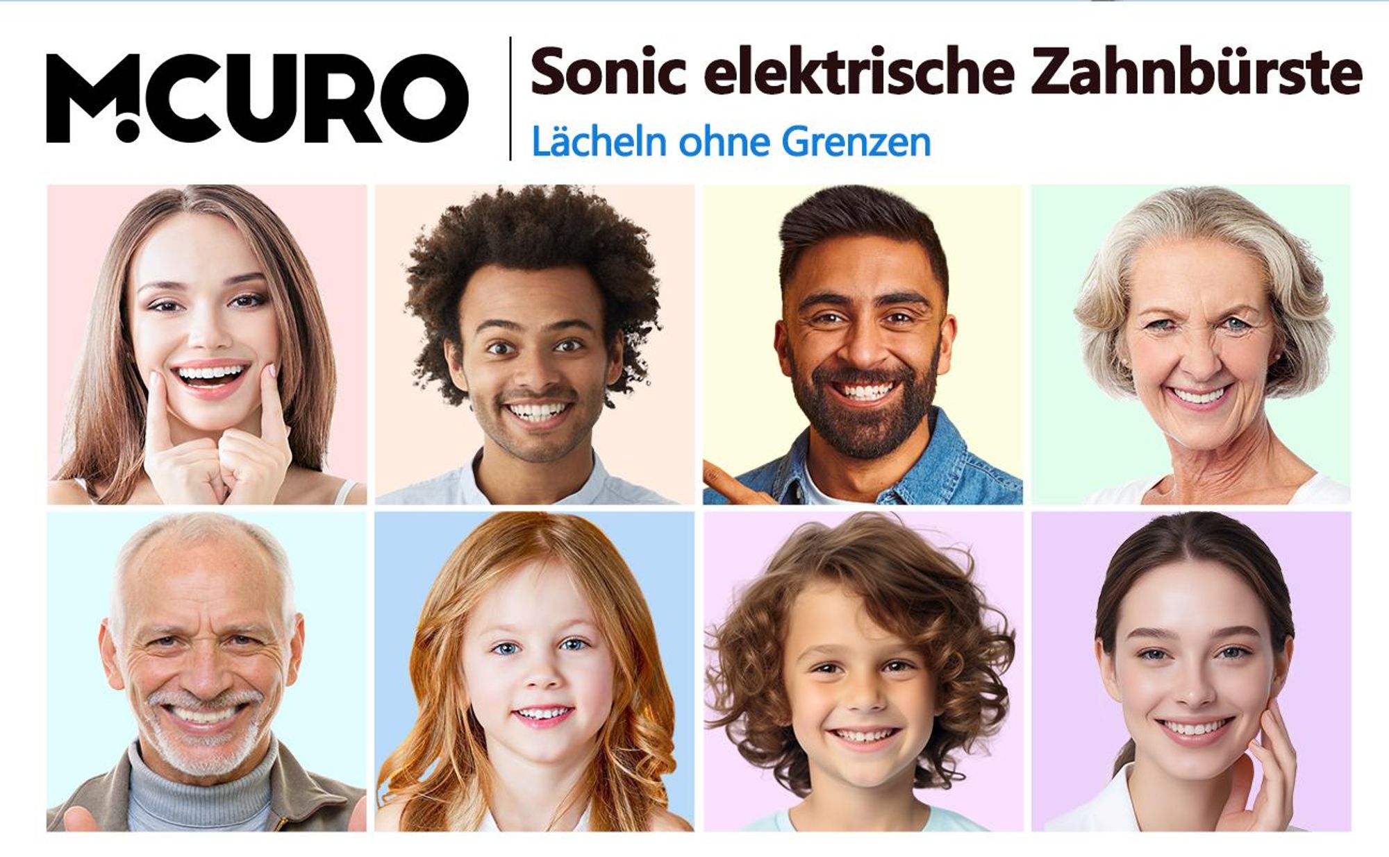 MCURO Elektrische Schallzahnbürste, 45.000 VPM, bis zu 180 Tage Akkulaufzeit, 5 Putzmodi, IPX7 wasserdicht, mit Timer & 6 Bürstenköpfen, Lila