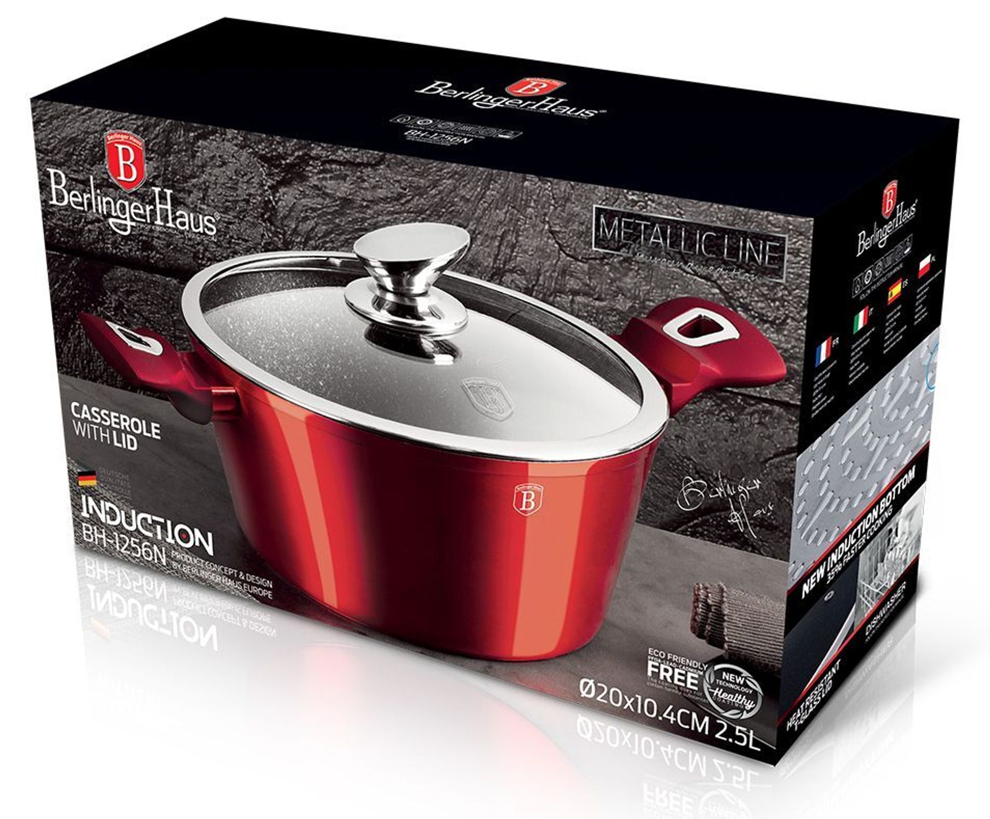 Berlingerhaus Topf mit Marmoroberfläche und Deckel 20 cm Burgundy Metallic Line BH-1256