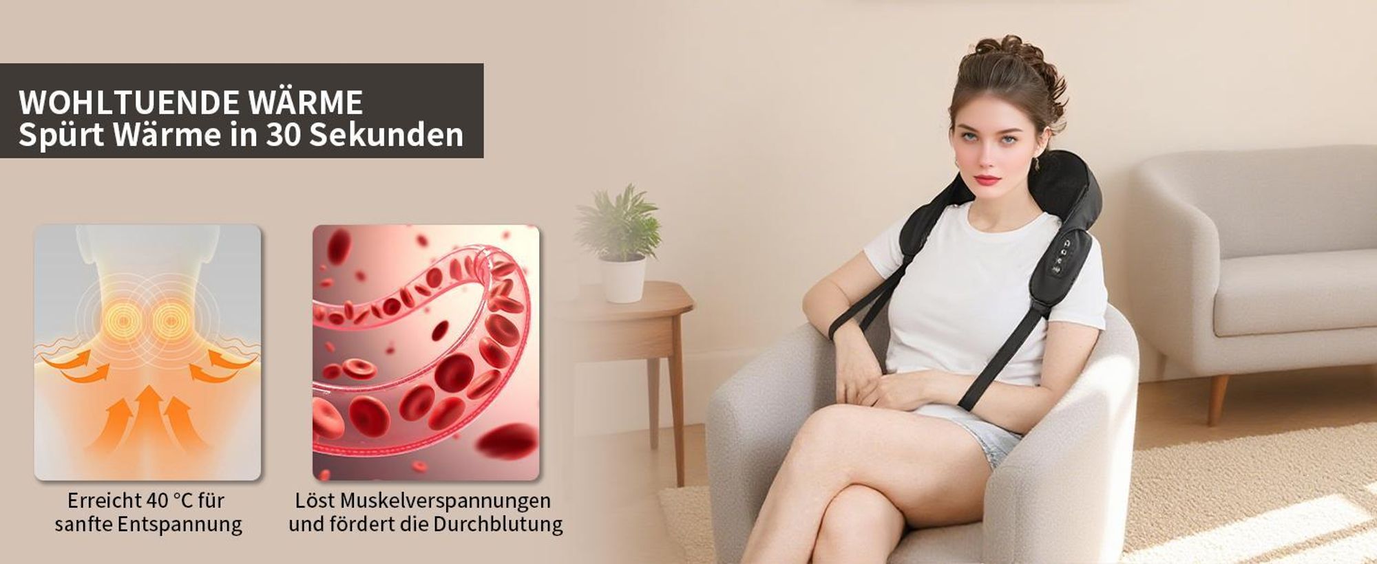 Nackenmassagegerät, Shiatsu Massagegerät, Rückenmassagegerät, Elektrisches Massagegerät mit Wärme, Schmerzlinderung, für Schulter, Rücken, Beine, Füße