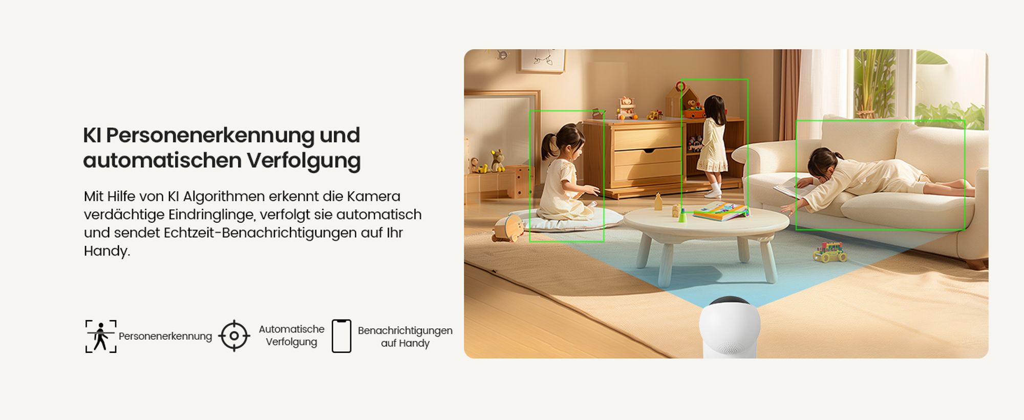 ZOSI Überwachungskamera Innen mit Dual-Linse 3MP+3MP, 2,4/5GHz WLAN, Personenerkennung und Verfolgung, Taste/OK-Geste-Anruf, Farbnachtsicht, C528D